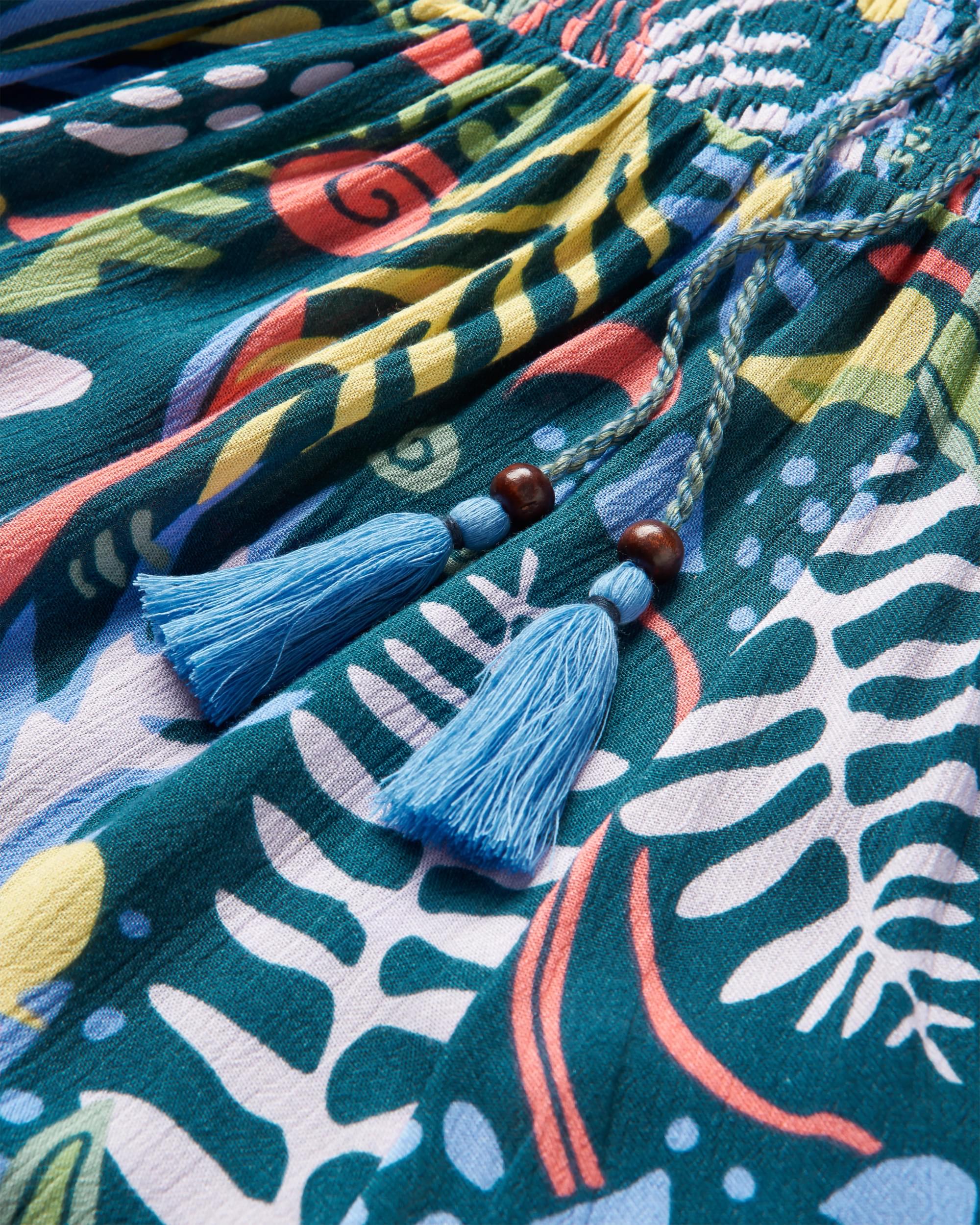 Daylily Loose Trouser - Abstract Seaweed Tidal Blue - Flatlay