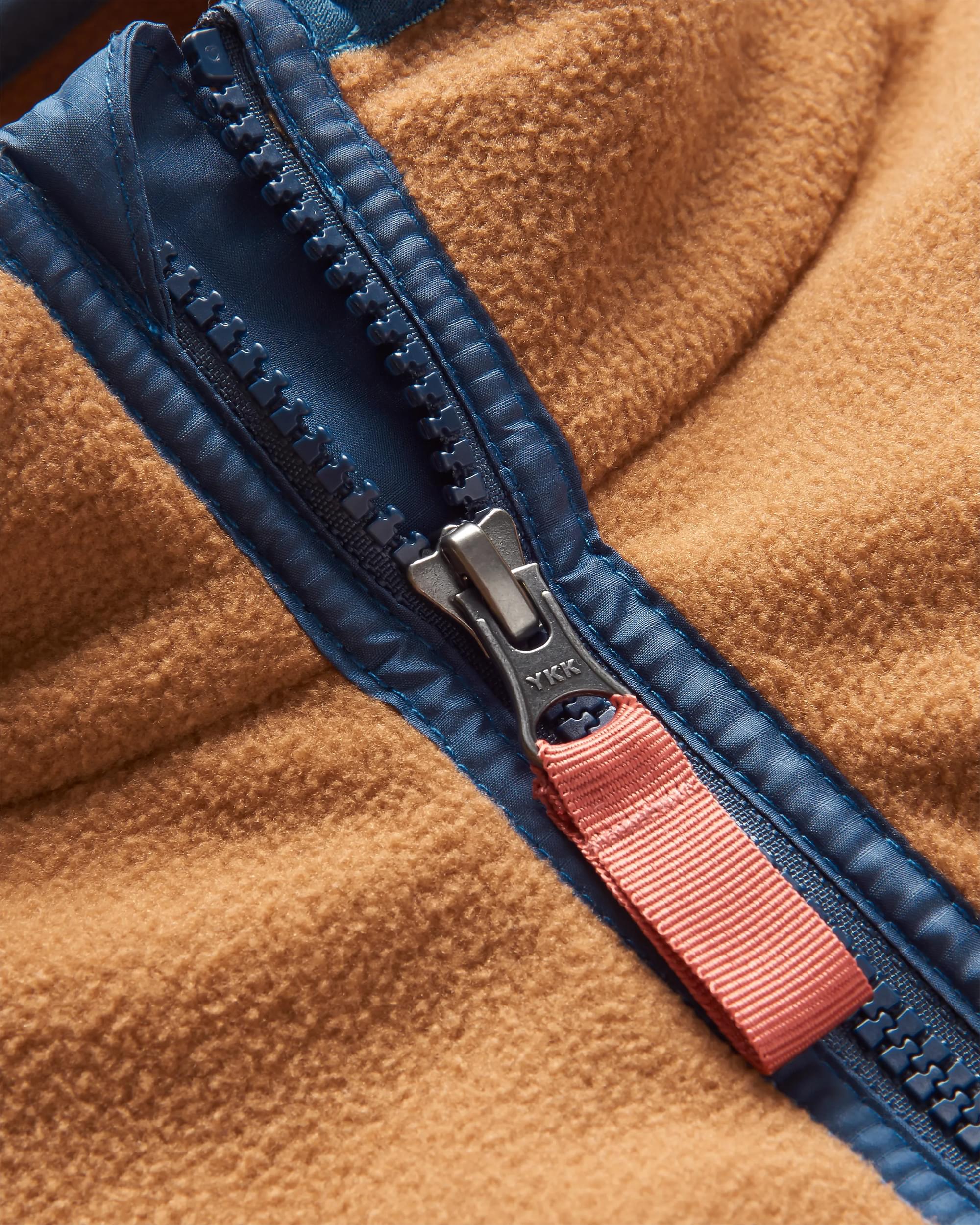 Set Off Recycled Polar 1/4 Zip Fleece - Toffee/Blue Steel - Flatlay