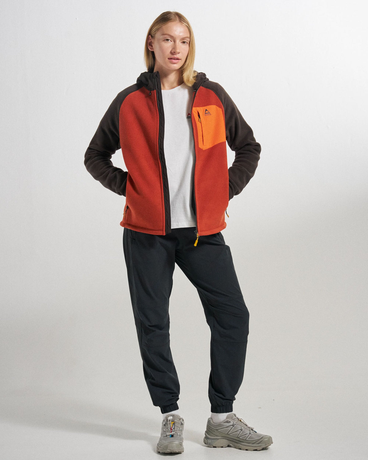 Sierrascape Women's Polartec® Fleece Hoodie - Dark Rust/Espresso - Studio Model