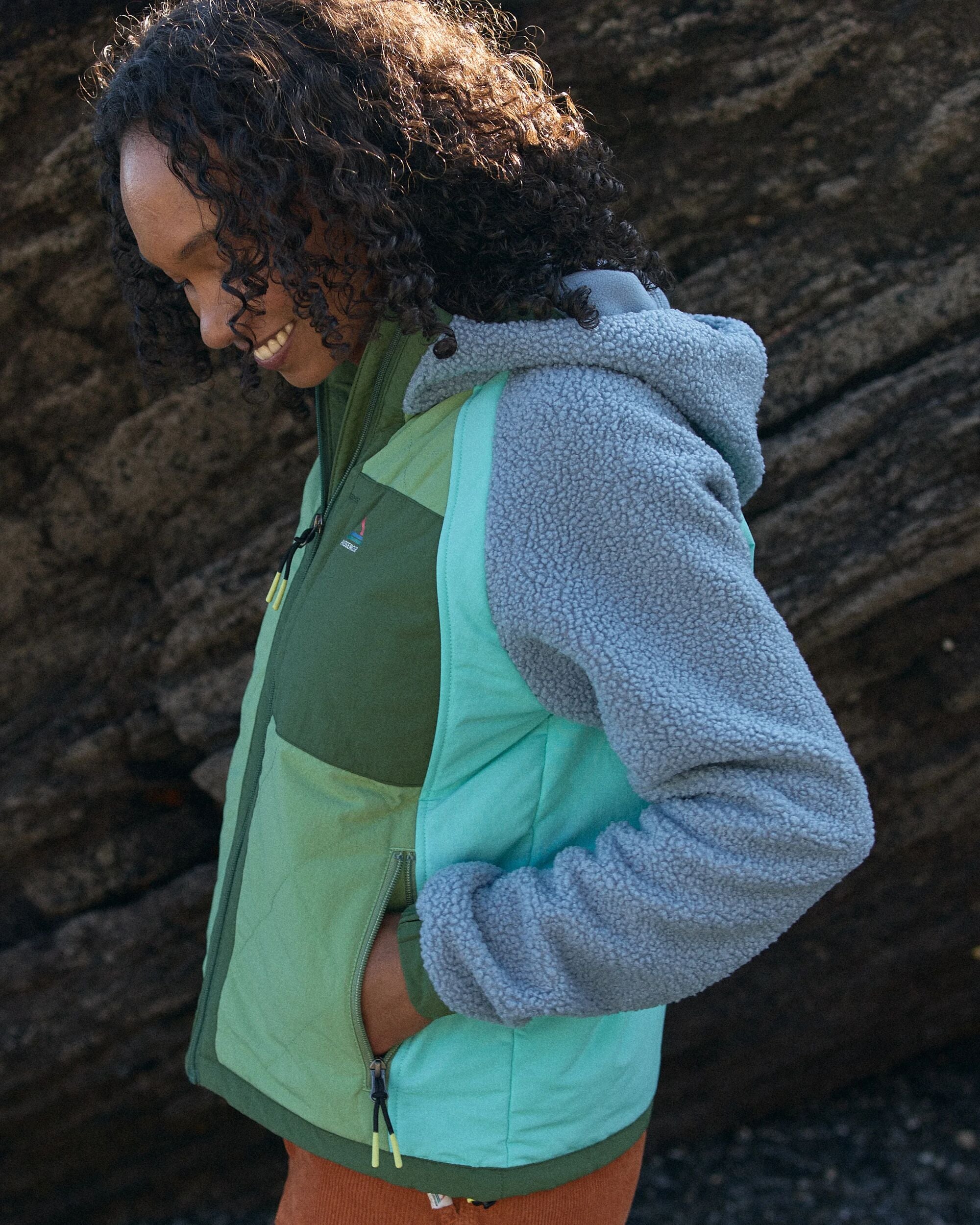 Lara Quilted Jacket - Faded Denim/Stem Green - Lifestyle