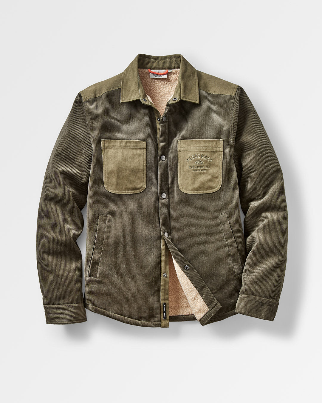 Kodiak Sherpa Lined Cord Overshirt - Dusty Olive - Flatlay