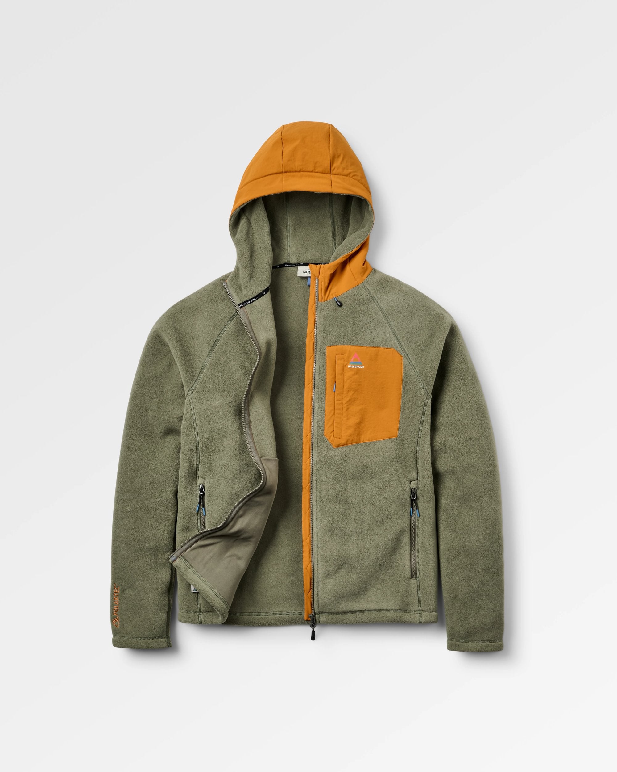 Sierrascape Men's Recycled Polartec® Fleece Hoodie - Dusty Olive - Flatlay