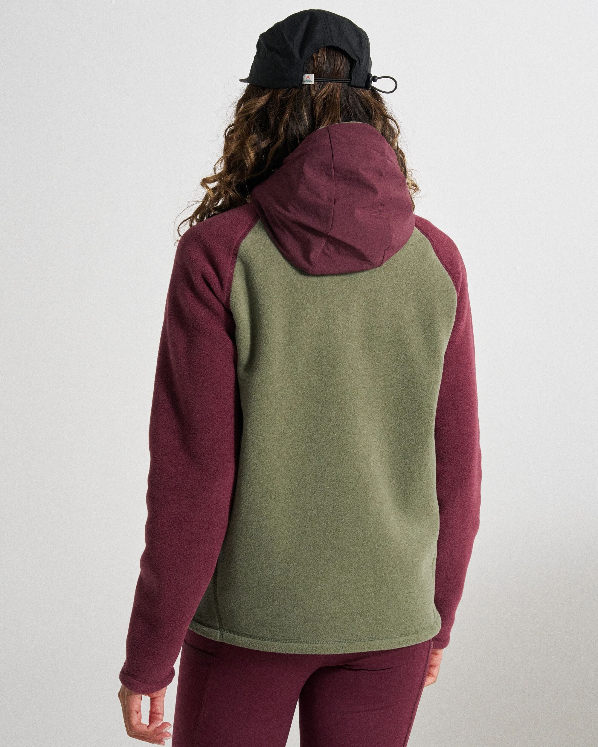 Sierrascape Women's Recycled Polartec® Fleece Hoodie - Fig/Dusty Olive  - Studio Model