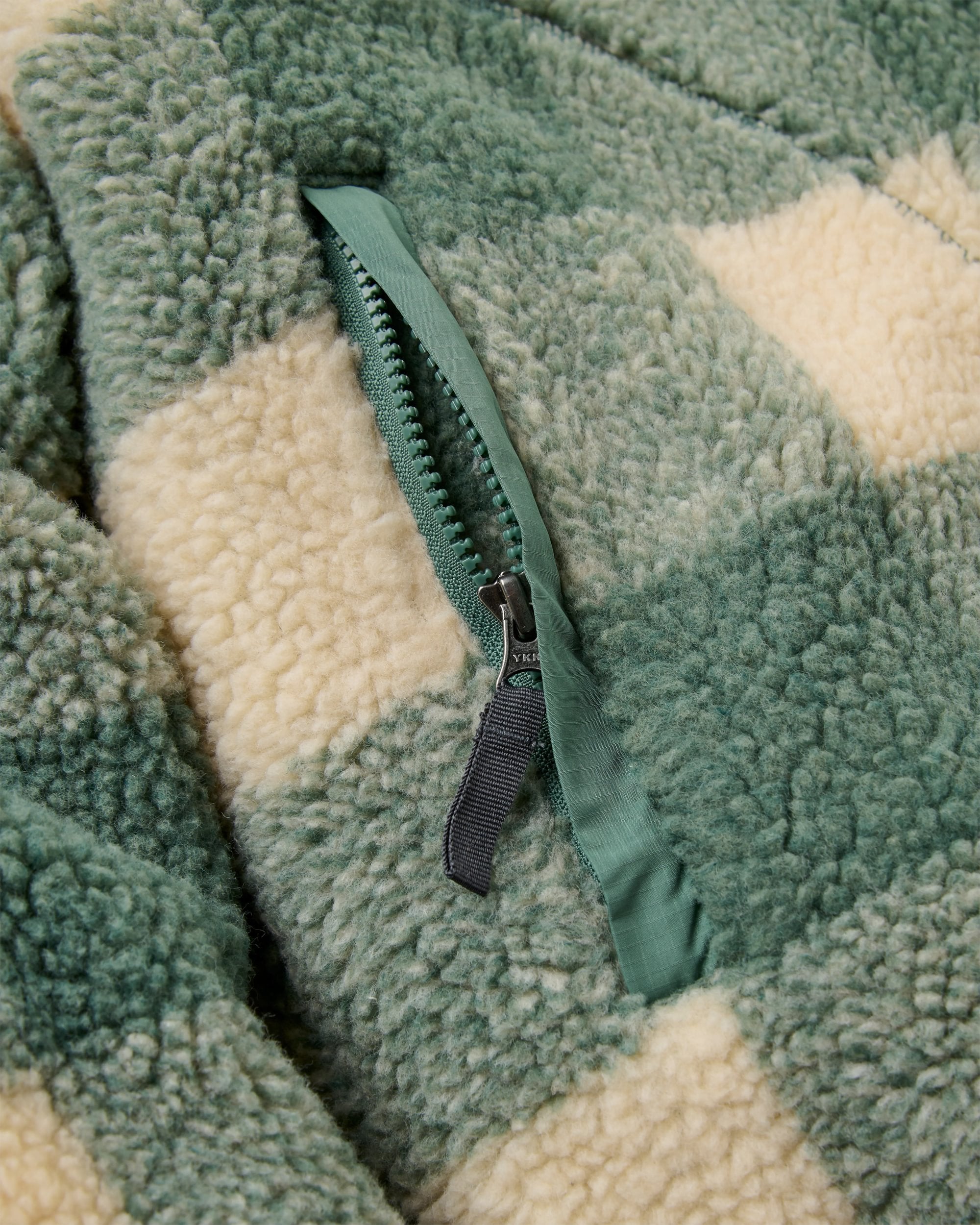 Offroad Recycled Sherpa 1/2 Zip Fleece - Dark Forest Check - Flatlay