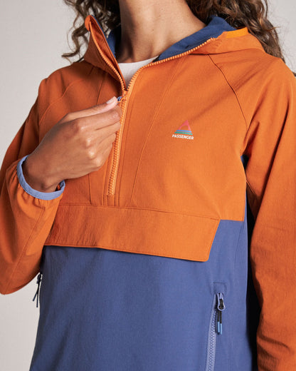 Ocean Light Recycled Softshell Anorak - Dark Denim/Sunset Orange - Studio Model
