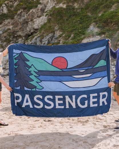 Cabin Recycled Sherpa Blanket - Dark Denim - Lifestyle