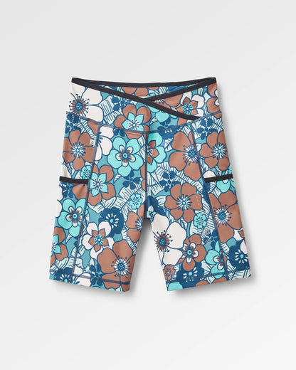 Mantra Recycled Active Short - Vintage Floral Aqua - Flatlay