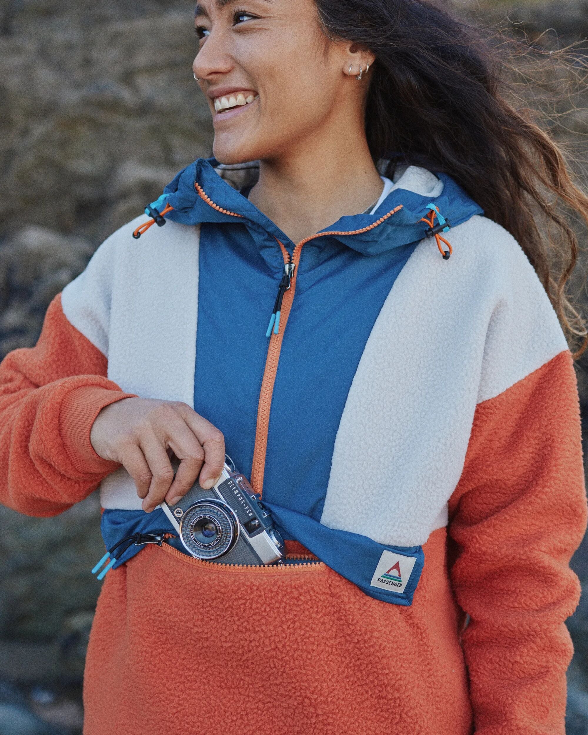 Maren 1/2 Zip Recycled Sherpa Fleece - Burnt Orange - Lifestyle