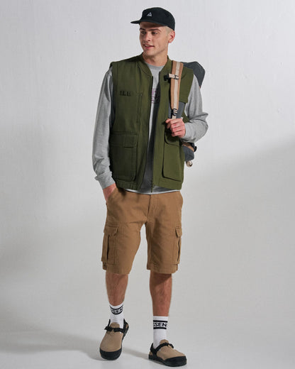 Explorers Organic Cotton Canvas Gilet - Khaki - Studio Model