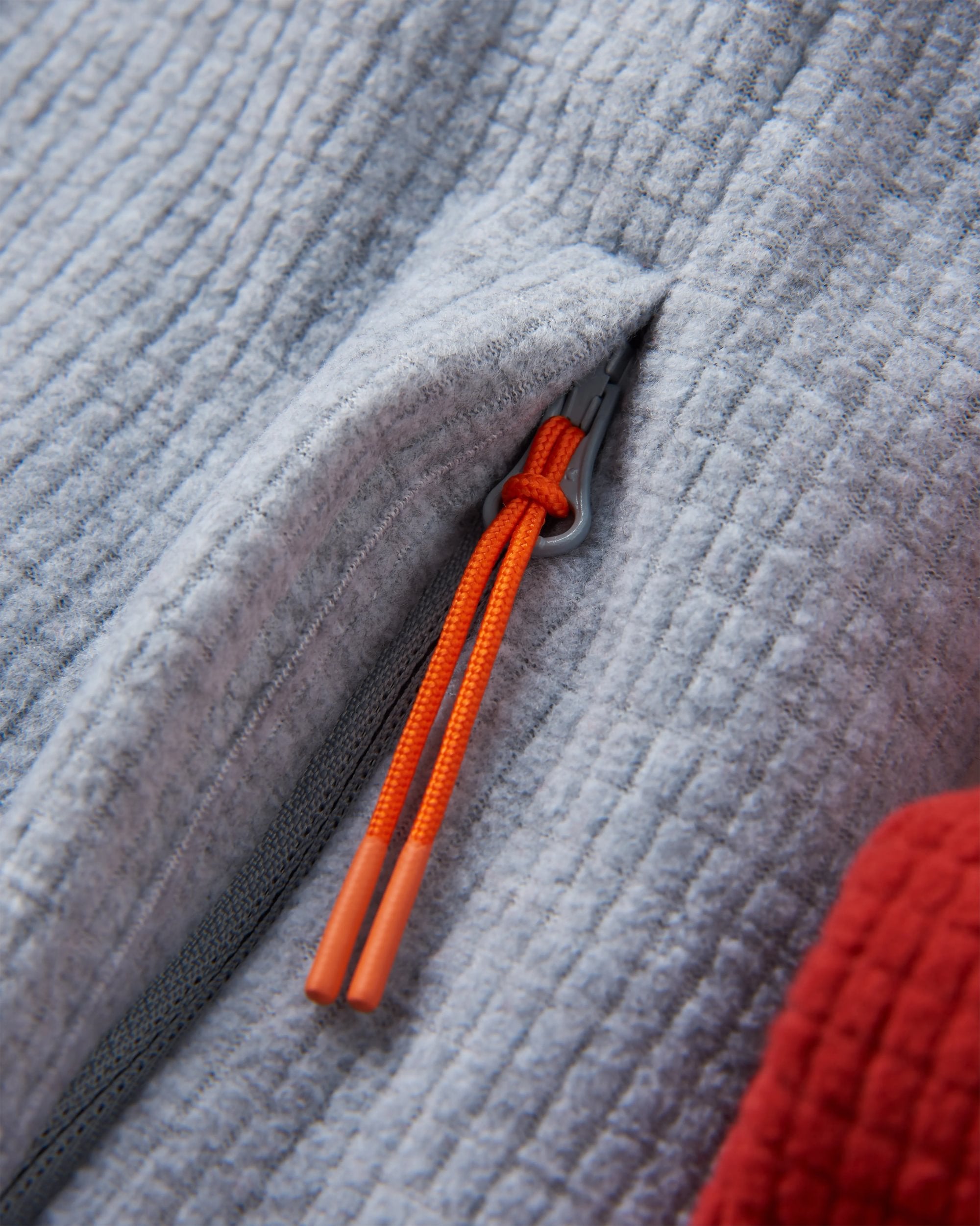 Overlook Recycled Grid Polar Fleece - Red Ochre/Grey Marl - Flatlay
