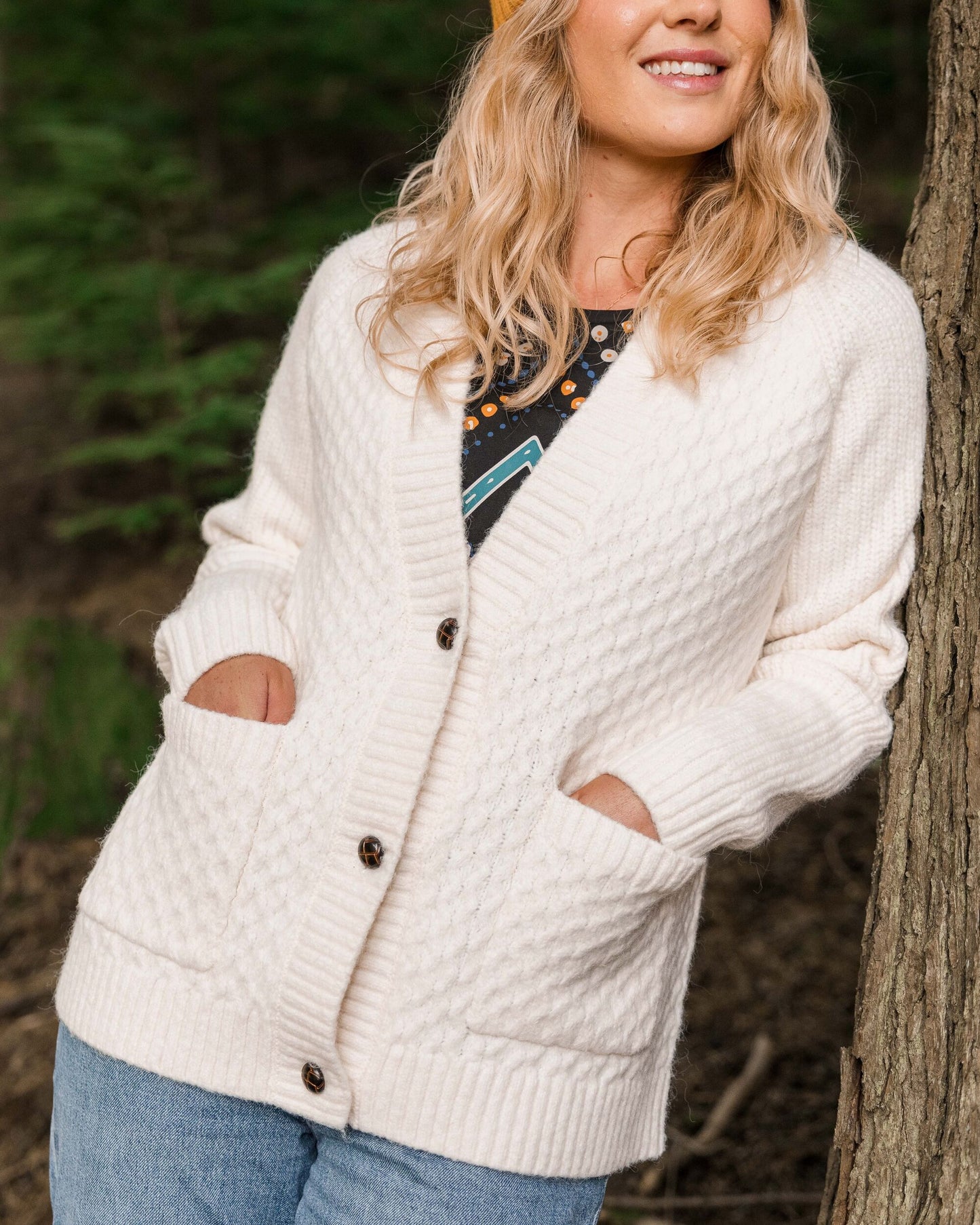 Homey Recycled Knit Cable Cardigan - Off White