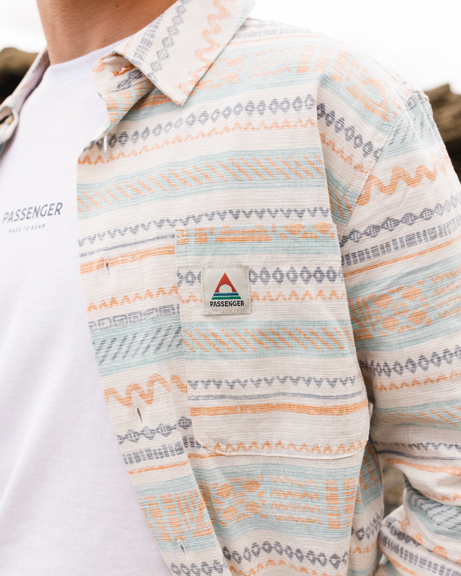 Amboro Organic Cotton Shirt - Patchwork Stripe Birch - Lifestyle