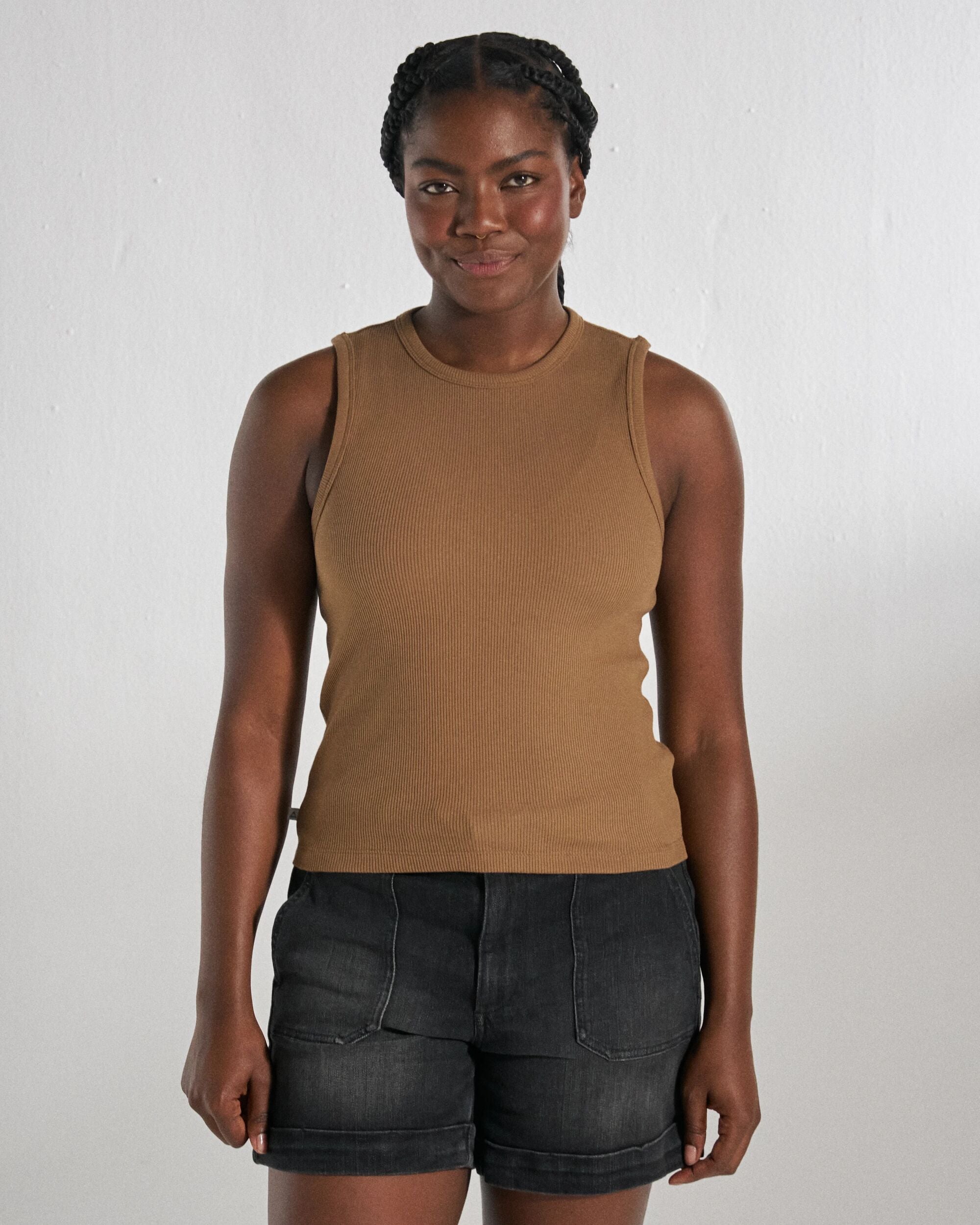 Atmos Ribbed Tank Vest - Caramel Brown - Studio Model