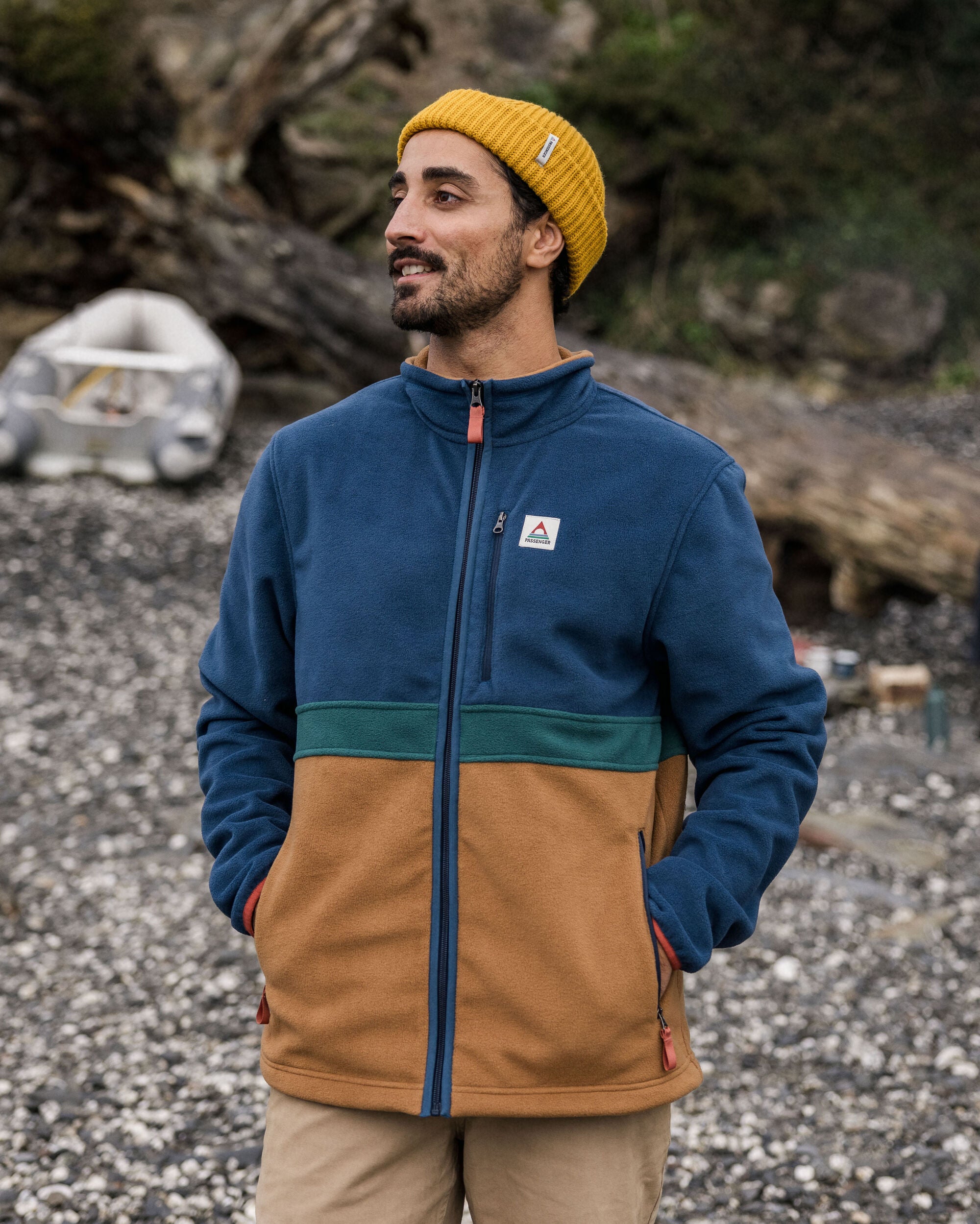 Ridge Full Zip Recycled Polar Fleece - Dark Denim/Toffee - Lifestyle