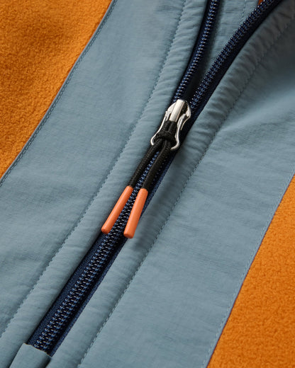 Woodland Hooded Recycled Polartec® Fleece - Retro Orange/Tidal Blue - Flatlay