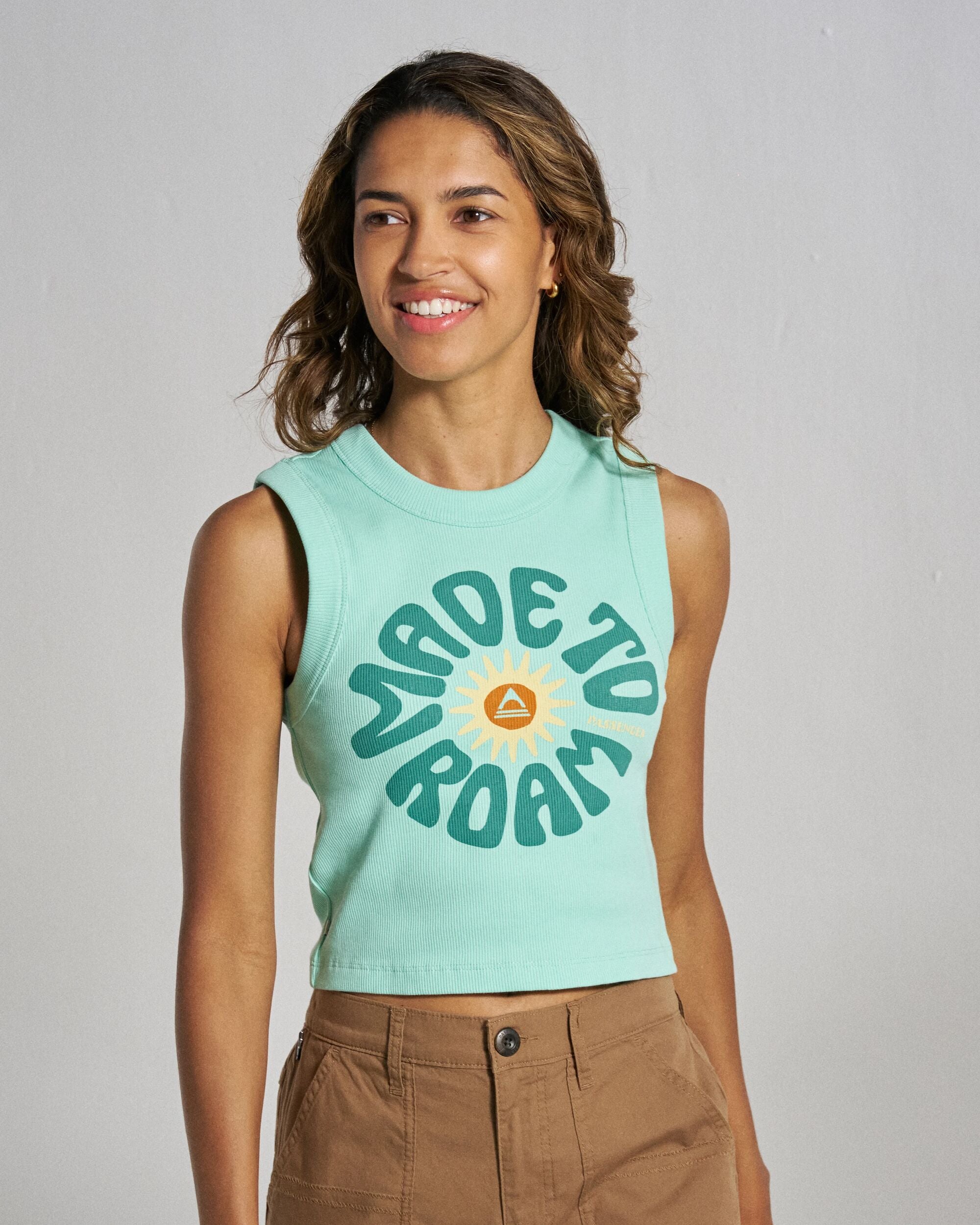 Easy Days Ribbed Graphic Vest - Aquamarine - Studio Model