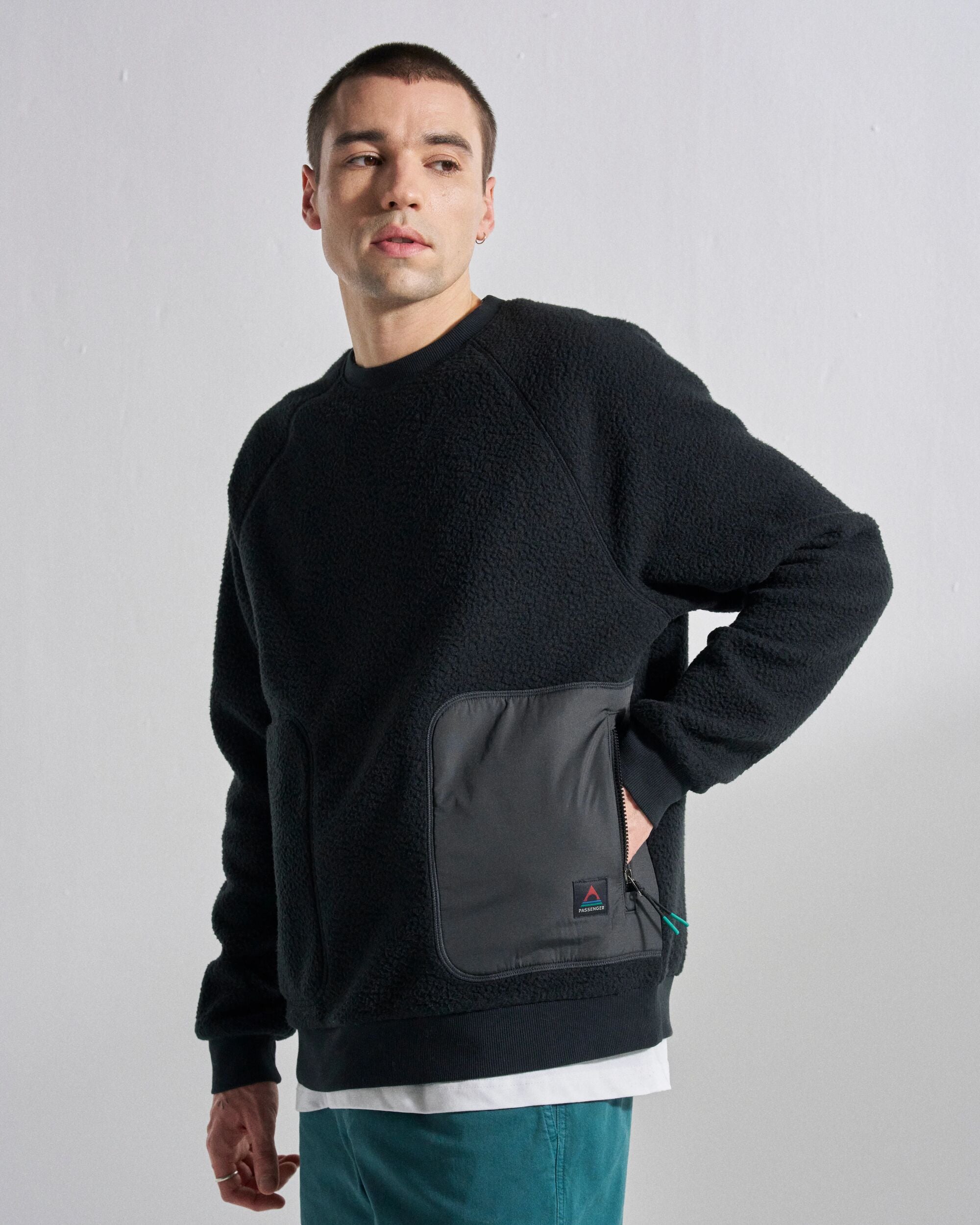 Offgrid Sherpa Crew Fleece - Black - Studio Model