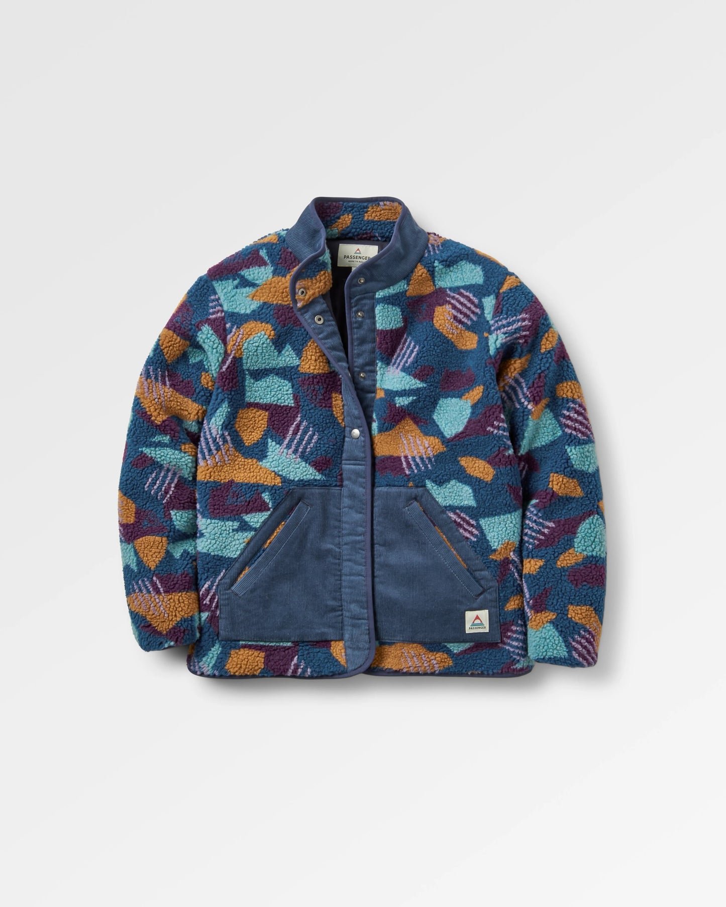 Clover Recycled Cotton-Lined Sherpa Fleece - Deep Blue Camo Pattern