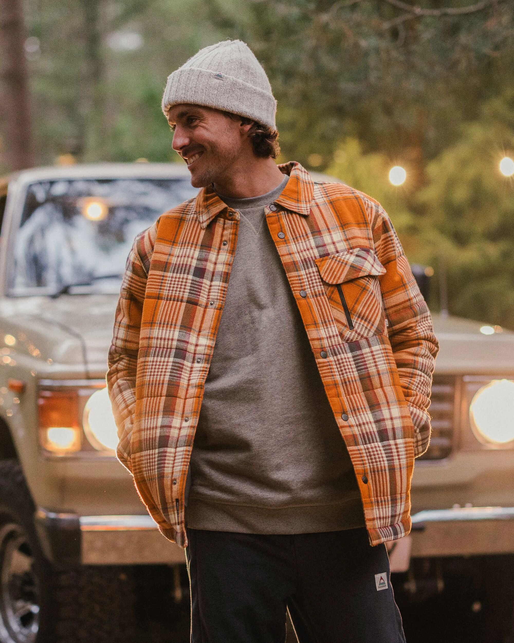 Taranaki Quilted Overshirt - Retro Orange Check - Lifestyle