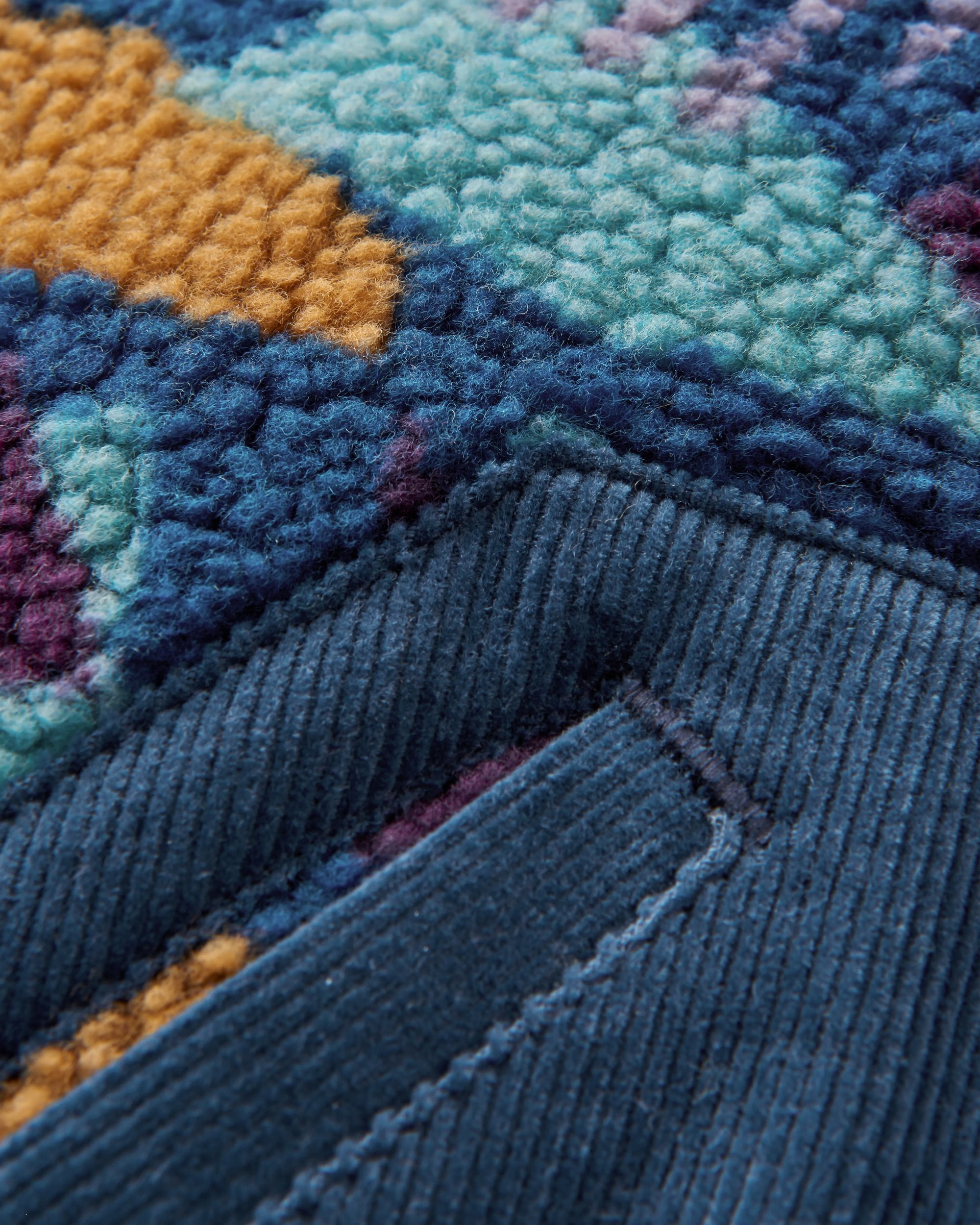 Clover Recycled Cotton-Lined Sherpa Fleece - Deep Blue Camo Pattern - Flatlay