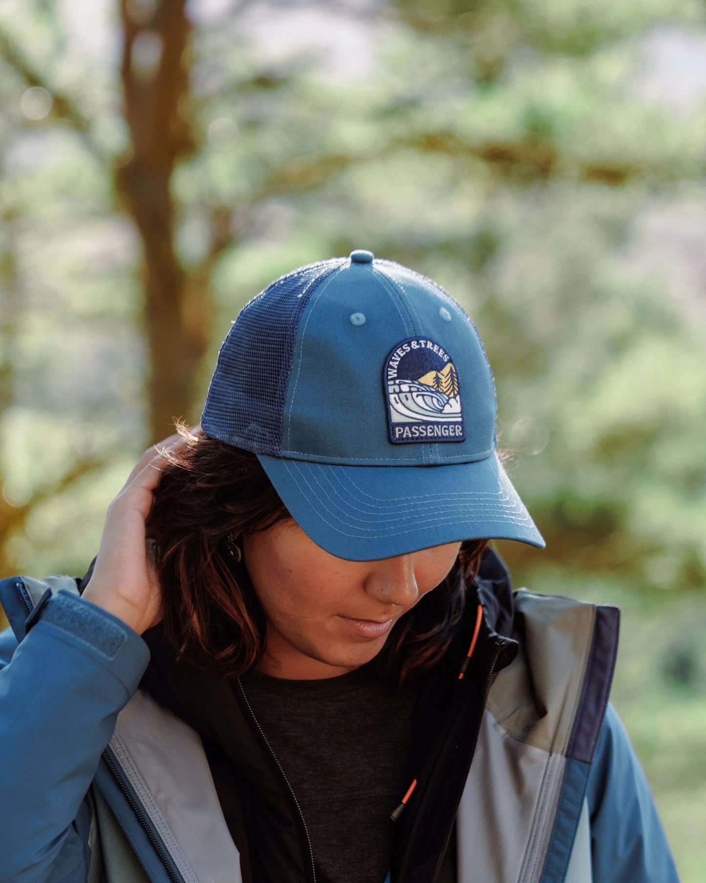 Womens_Waves & Trees Organic Cotton Trucker Cap - Tidal Blue