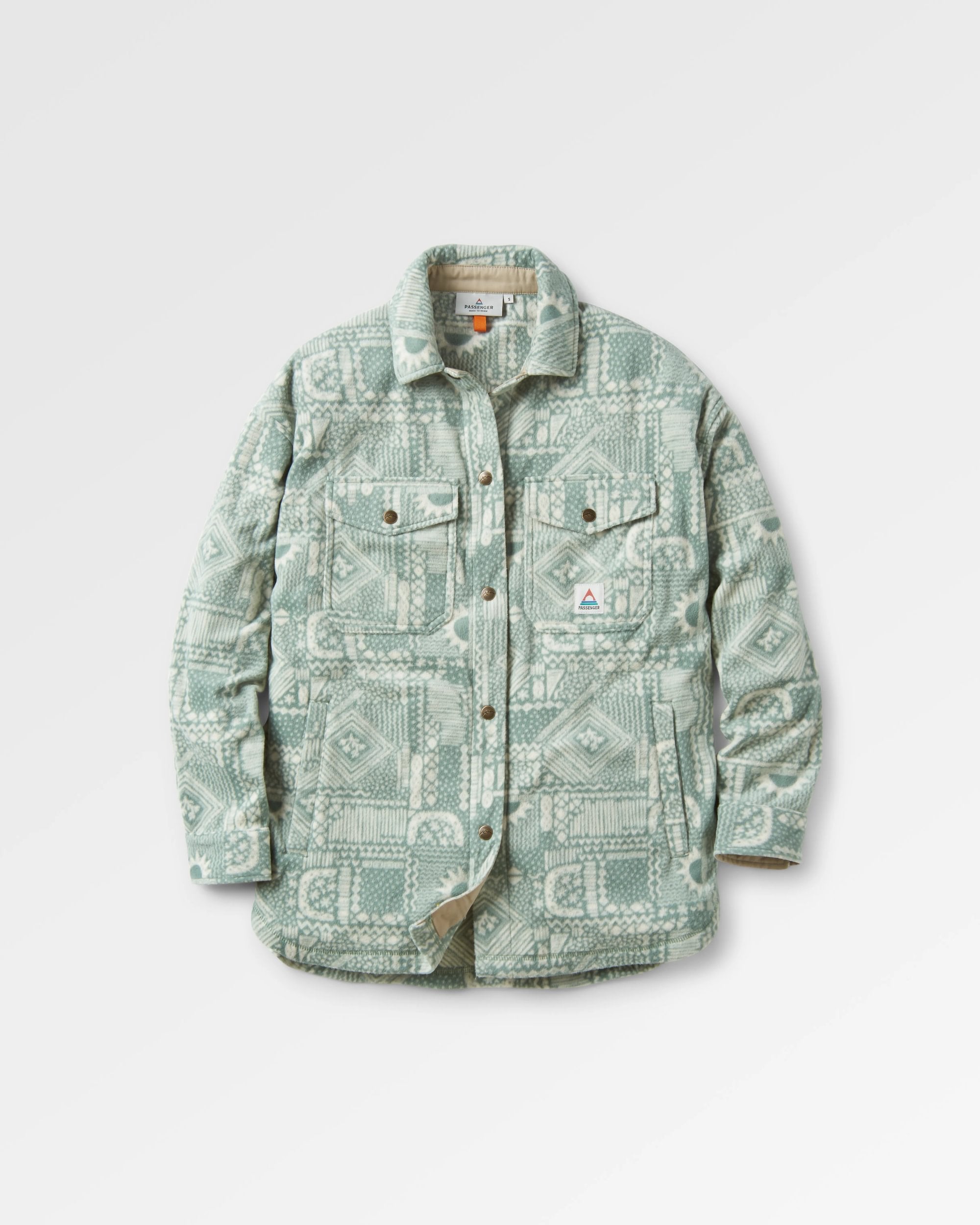 East Recycled Polar Fleece Shirt - Vintage Patchwork Pistachio - Flatlay