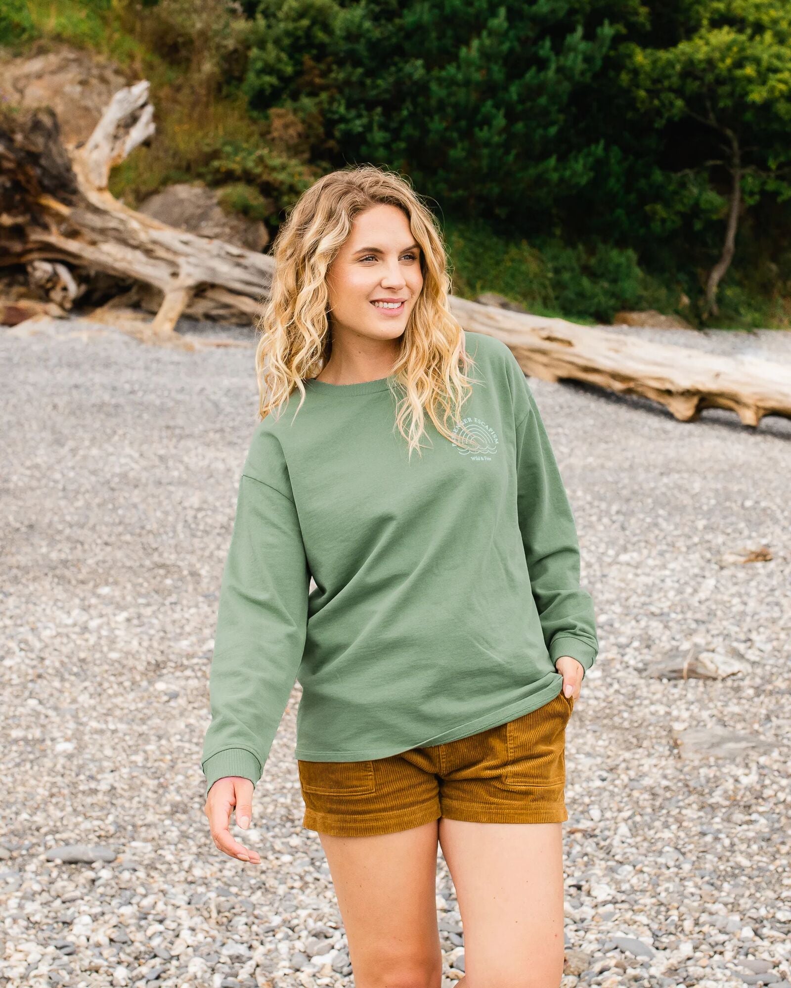 Rainbow Recycled Cotton Oversized Sweatshirt - Dark Ivy - Lifestyle