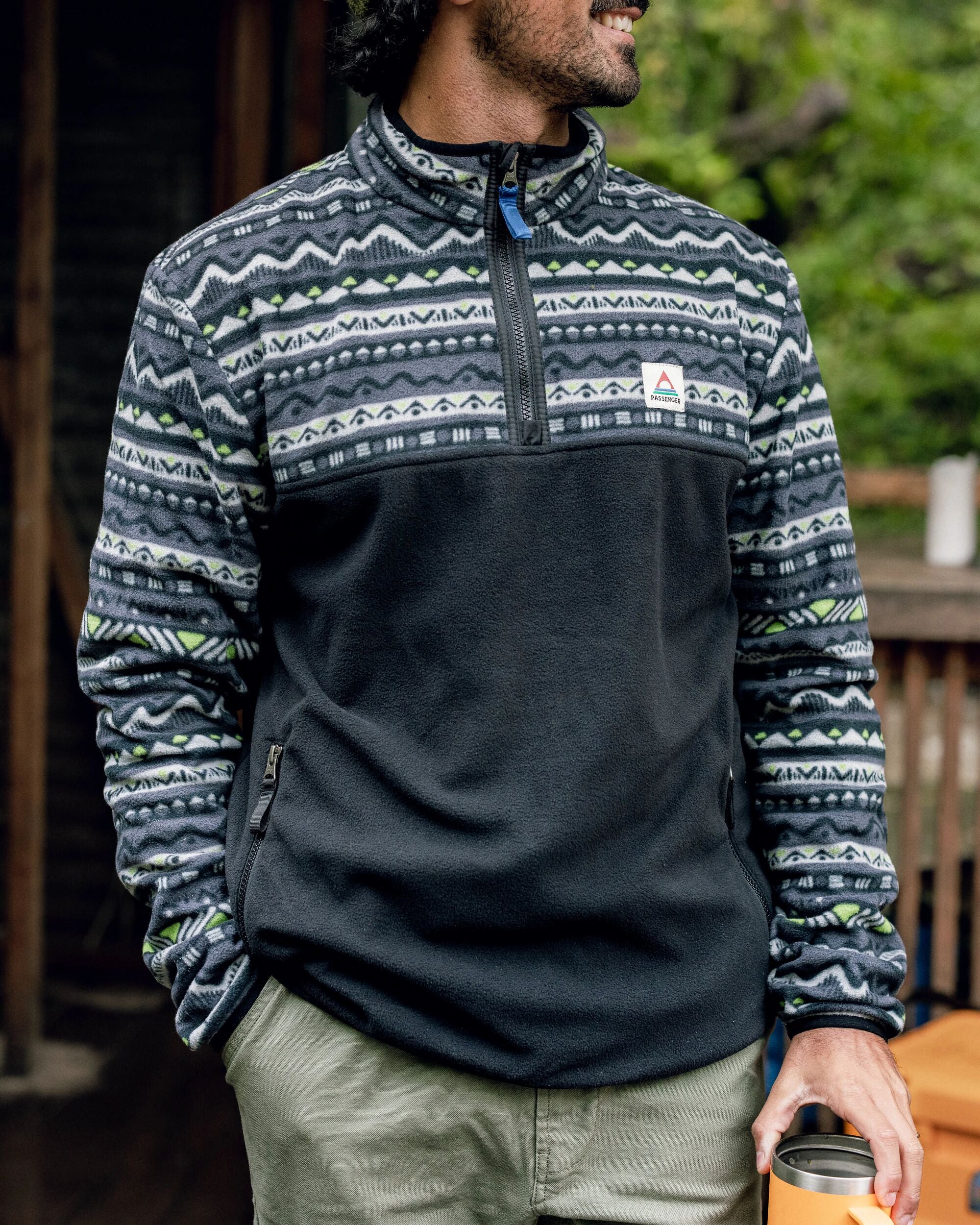 Set Off Recycled Polar 1/4 Zip Fleece - Mountain Geo Charcoal - Lifestyle