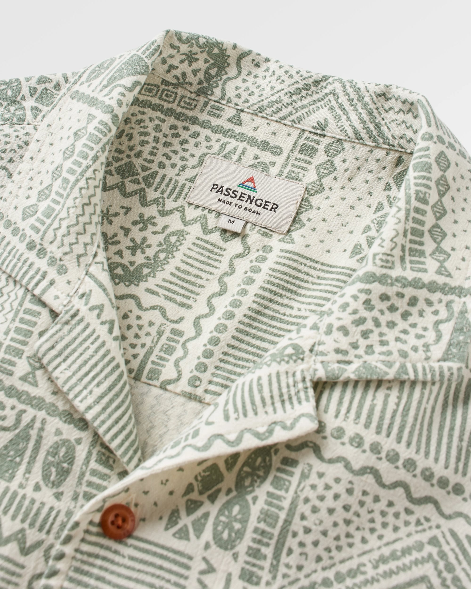 Cove Organic Cotton Short Sleeve Shirt - Vintage Patchwork Pistachio - Flatlay