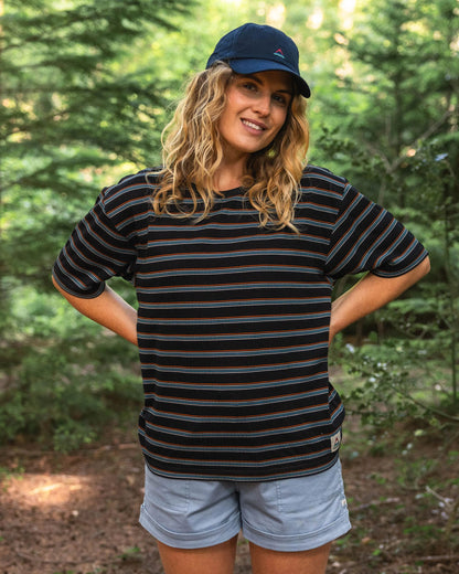 Retro Vibes Organic Cotton T-Shirt - Black Multi Stripe - Lifestyle