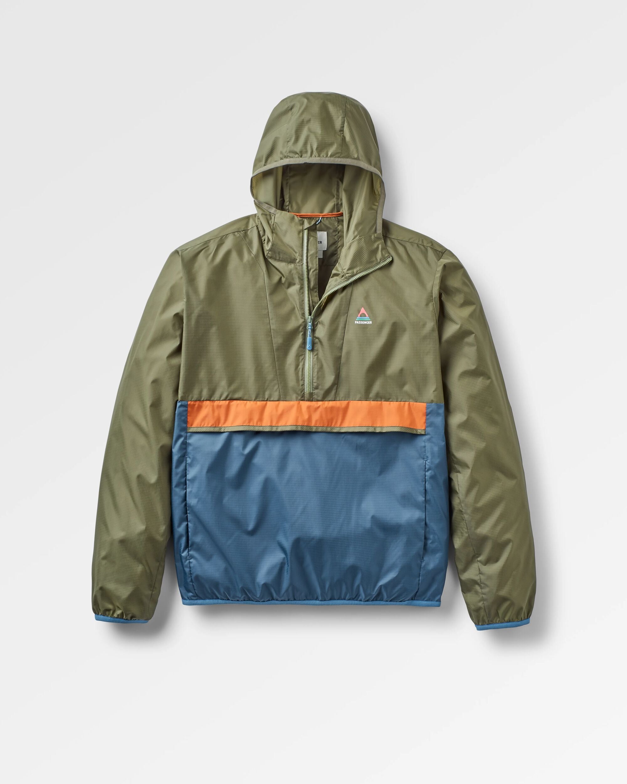 Gusto Recycled Windshell Anorak - Khaki/Dark Denim - Flatlay