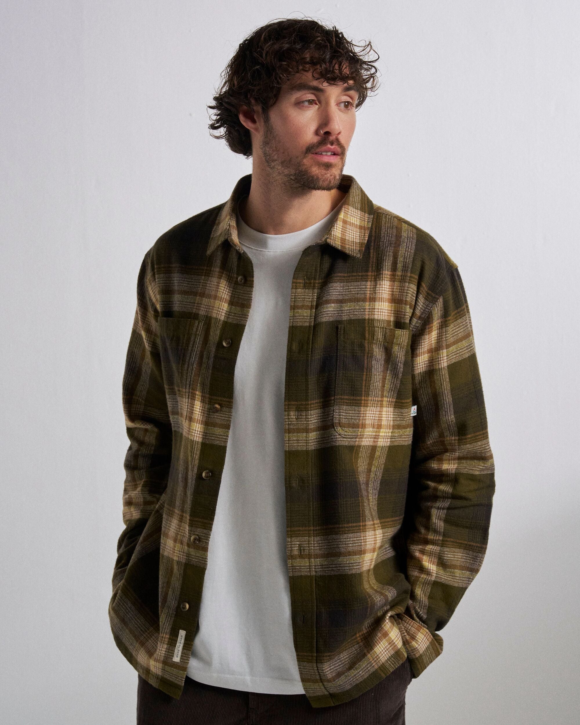 Backcountry Check Shirt - Dark Olive Check  - Studio Model