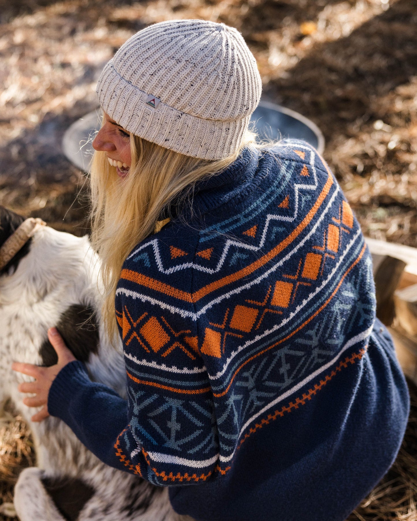 Whimsical Oversized Recycled Polo Neck Knitted Jumper - Homespun Stripe Navy