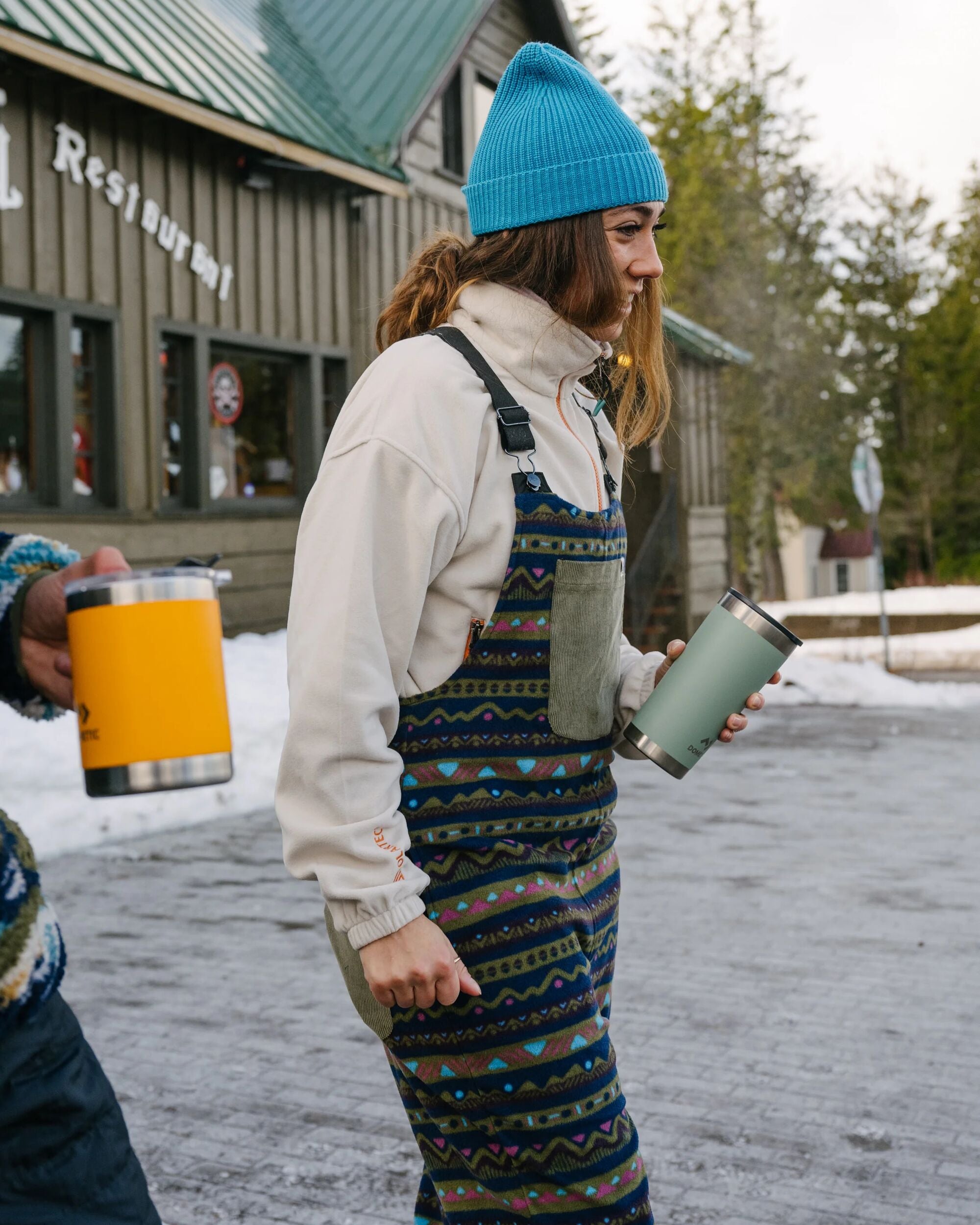 Ace Recycled Polar Fleece Dungarees - Mountain Geo Multi - Lifestyle