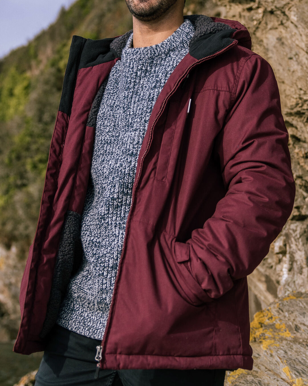 Discover Recycled Sherpa Lined Jacket - Wine - Lifestyle