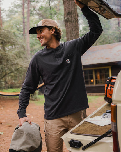 Headland LS Slub Henley - Faded Black - Lifestyle