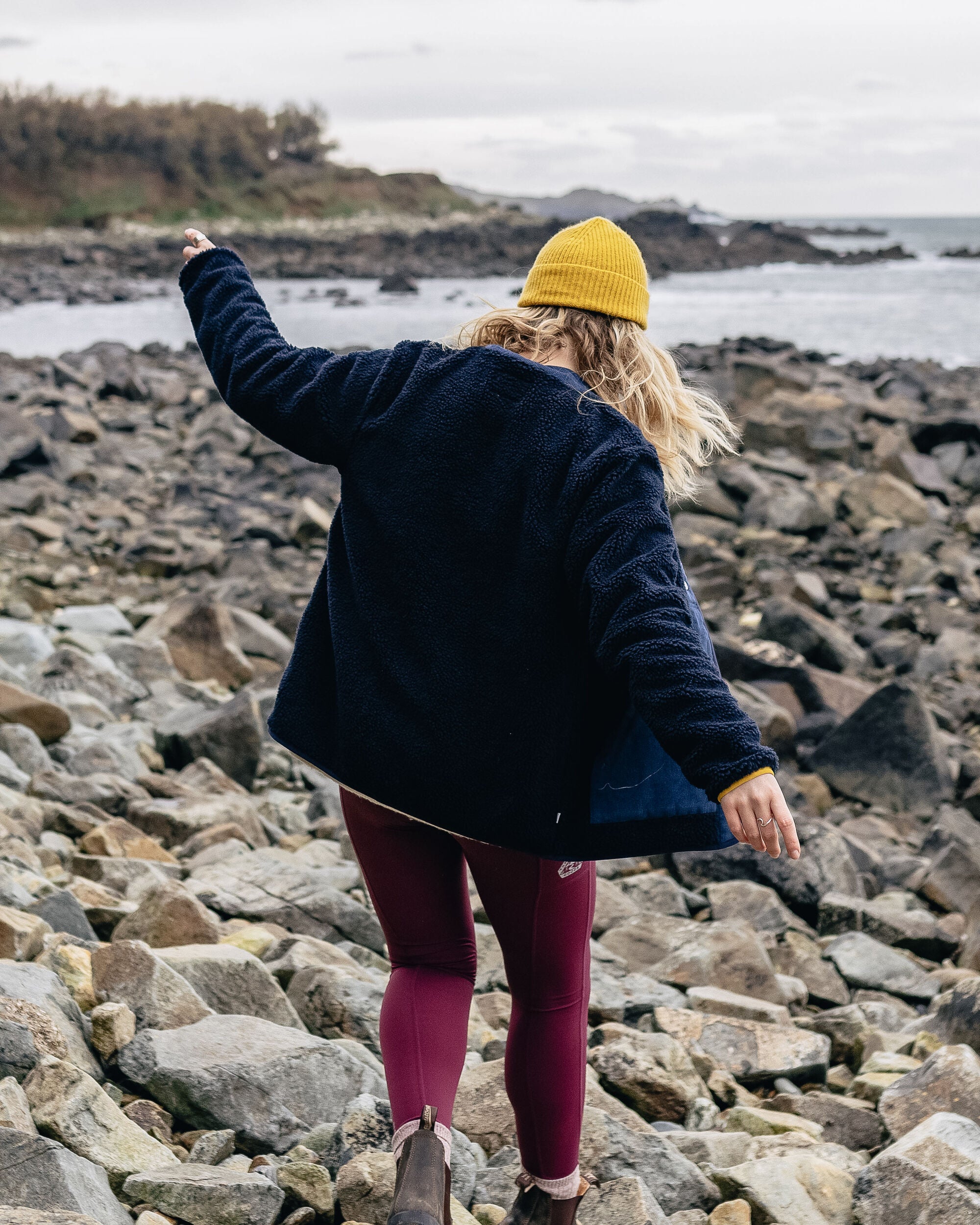 Clover Recycled Cotton-Lined Sherpa Fleece - Deep Navy - Lifestyle