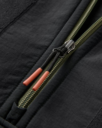 Woodland Hooded Recycled Polartec® Fleece - Black/Khaki - Flatlay