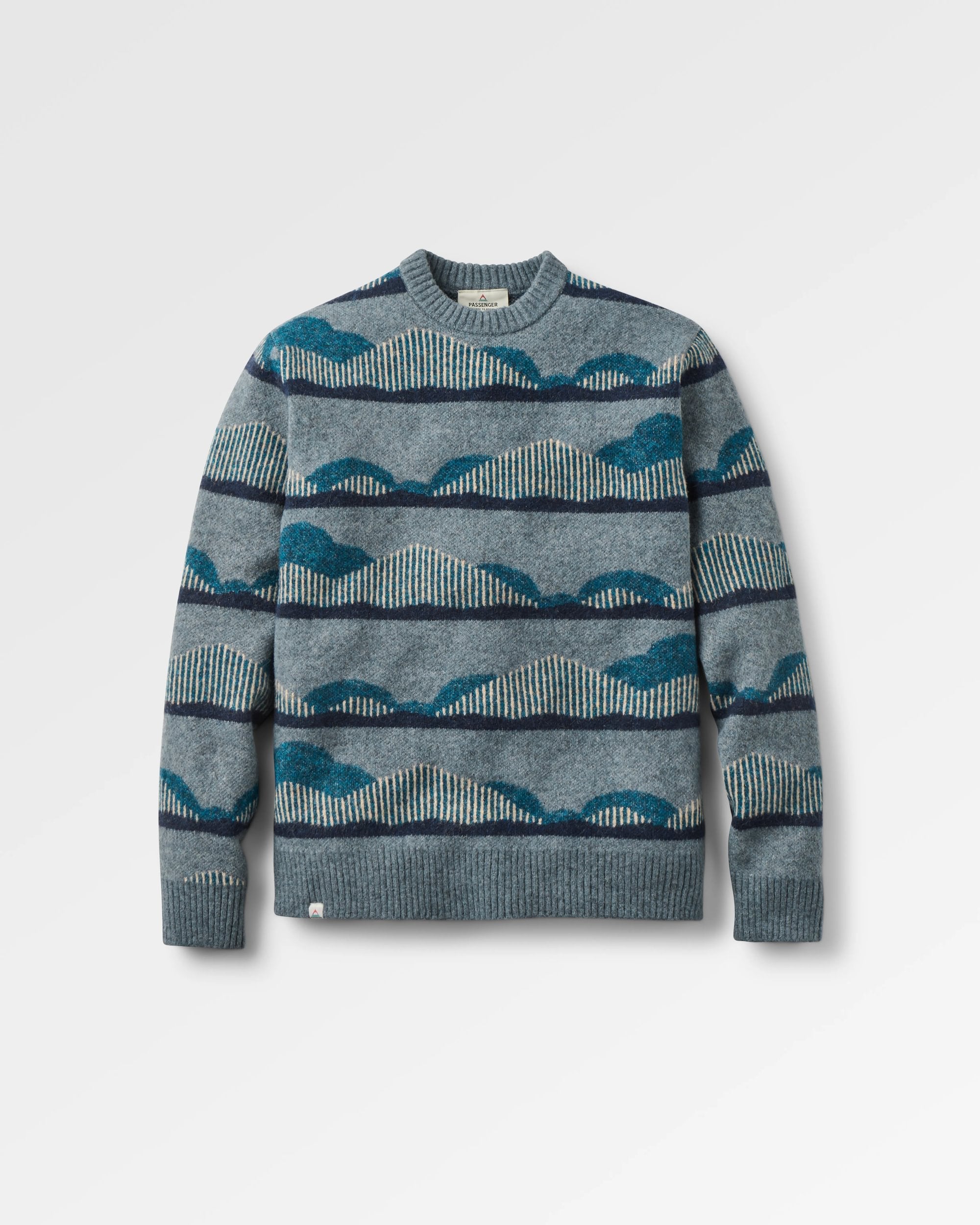 Seafoam Patterned Knitted Jumper - Scenic Stripe Blue - Flatlay