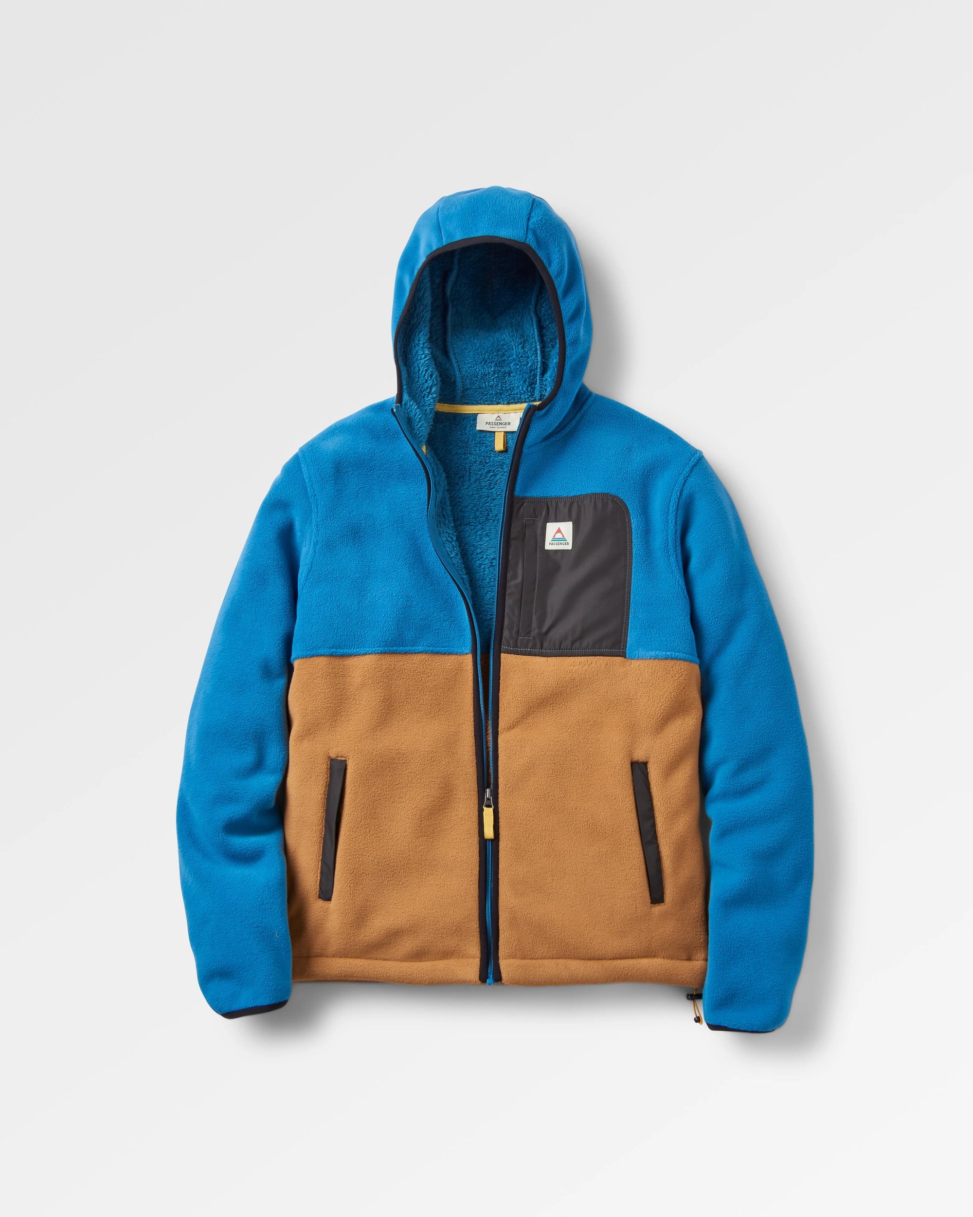 Loch Hooded Recycled Polar Fleece - Toffee/Blue Steel - Flatlay