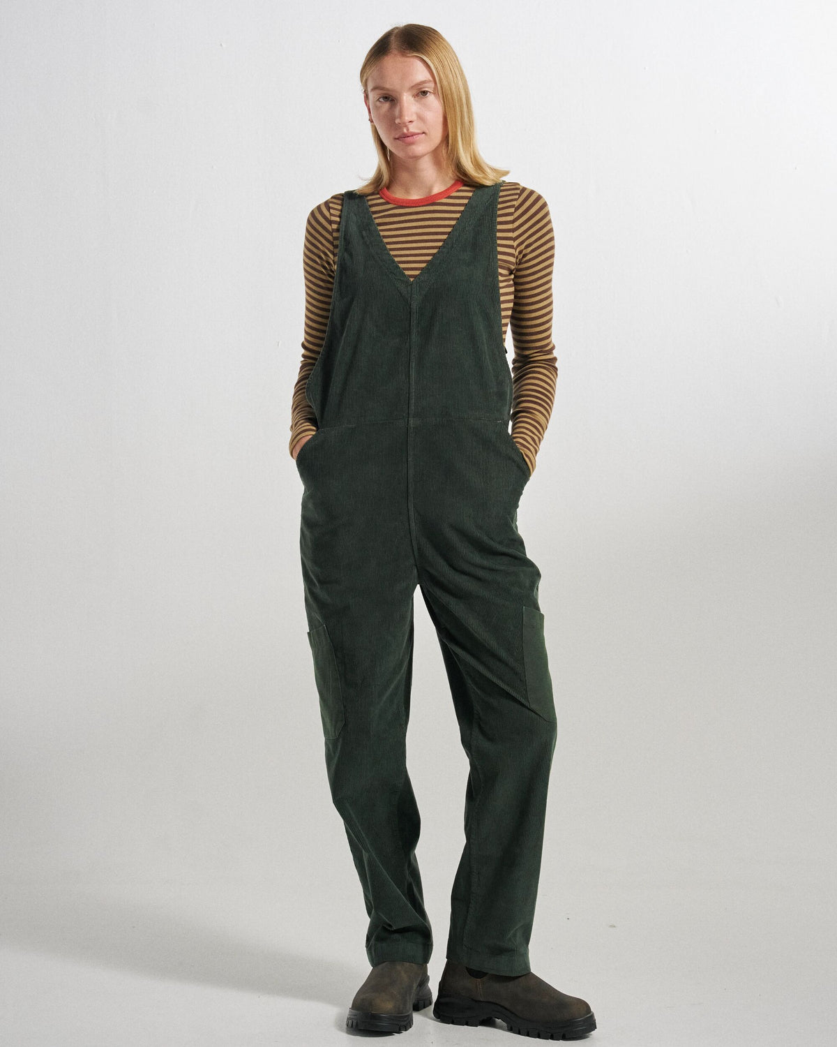Refuel Cotton Cord Dungarees - Fir Tree - Studio Model