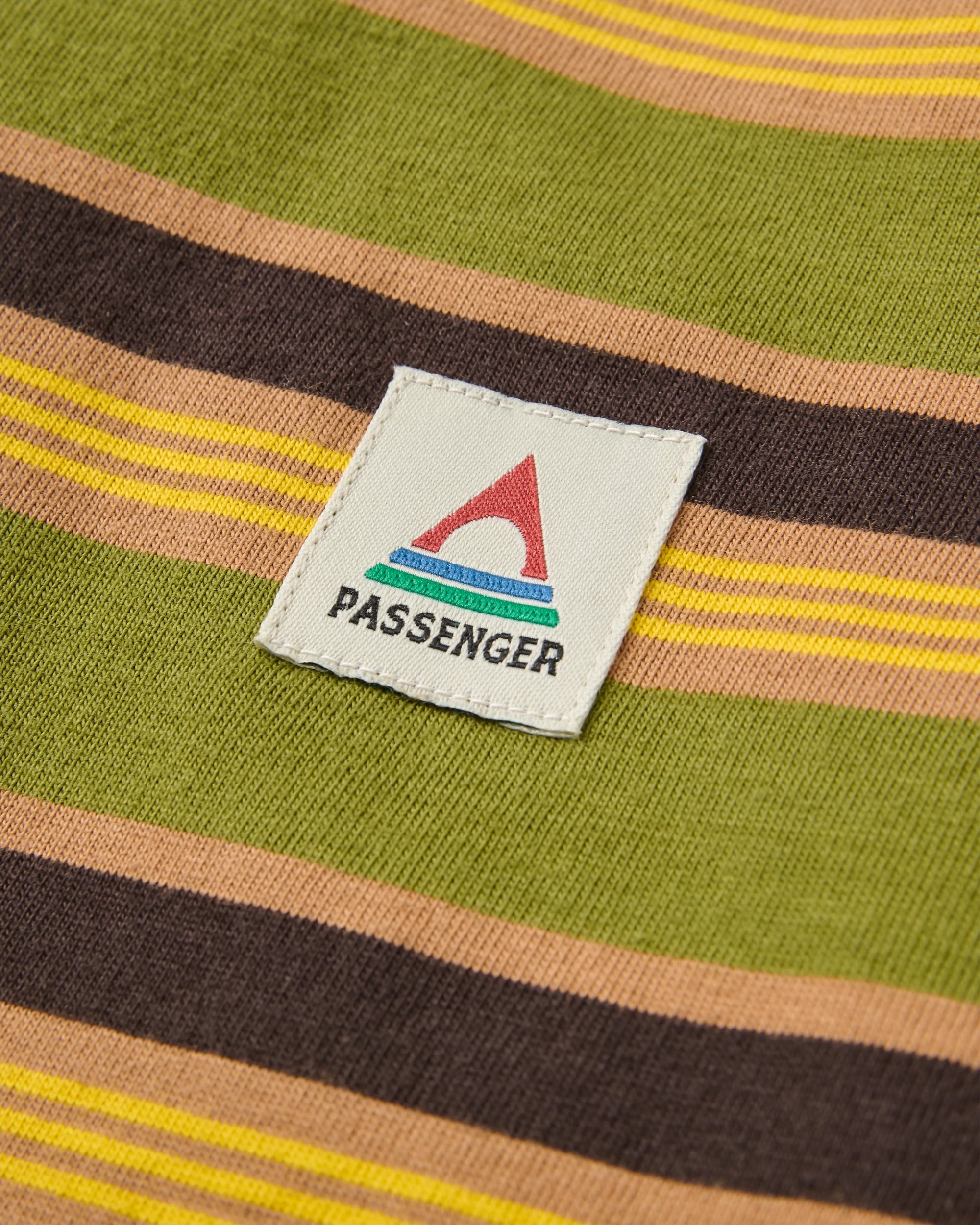 Retro Recycled Cotton Relaxed Fit T-Shirt - Khaki Multi Stripe - Flatlay