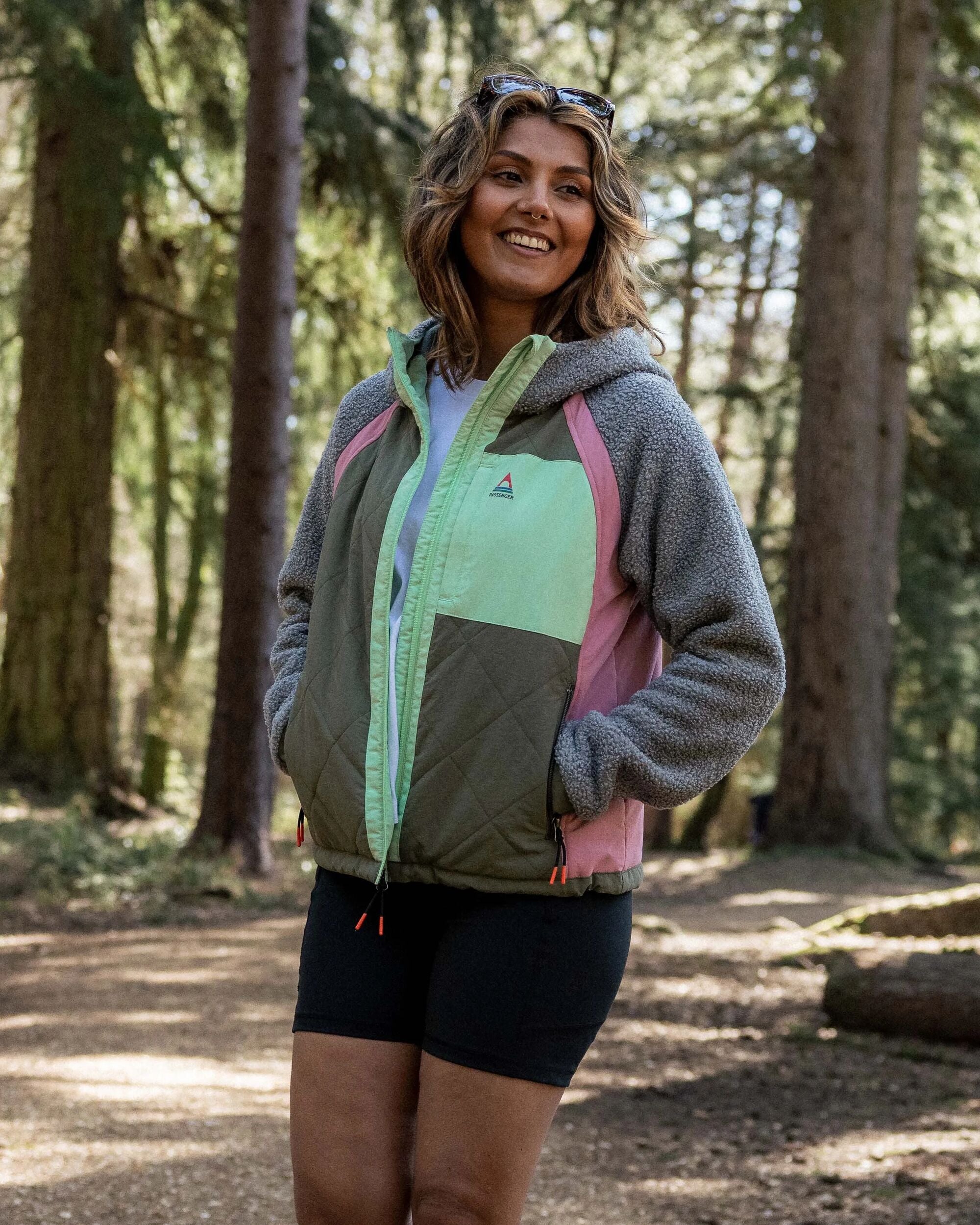 Lara Quilted Jacket - Grey Marl/Dusty Olive - Lifestyle