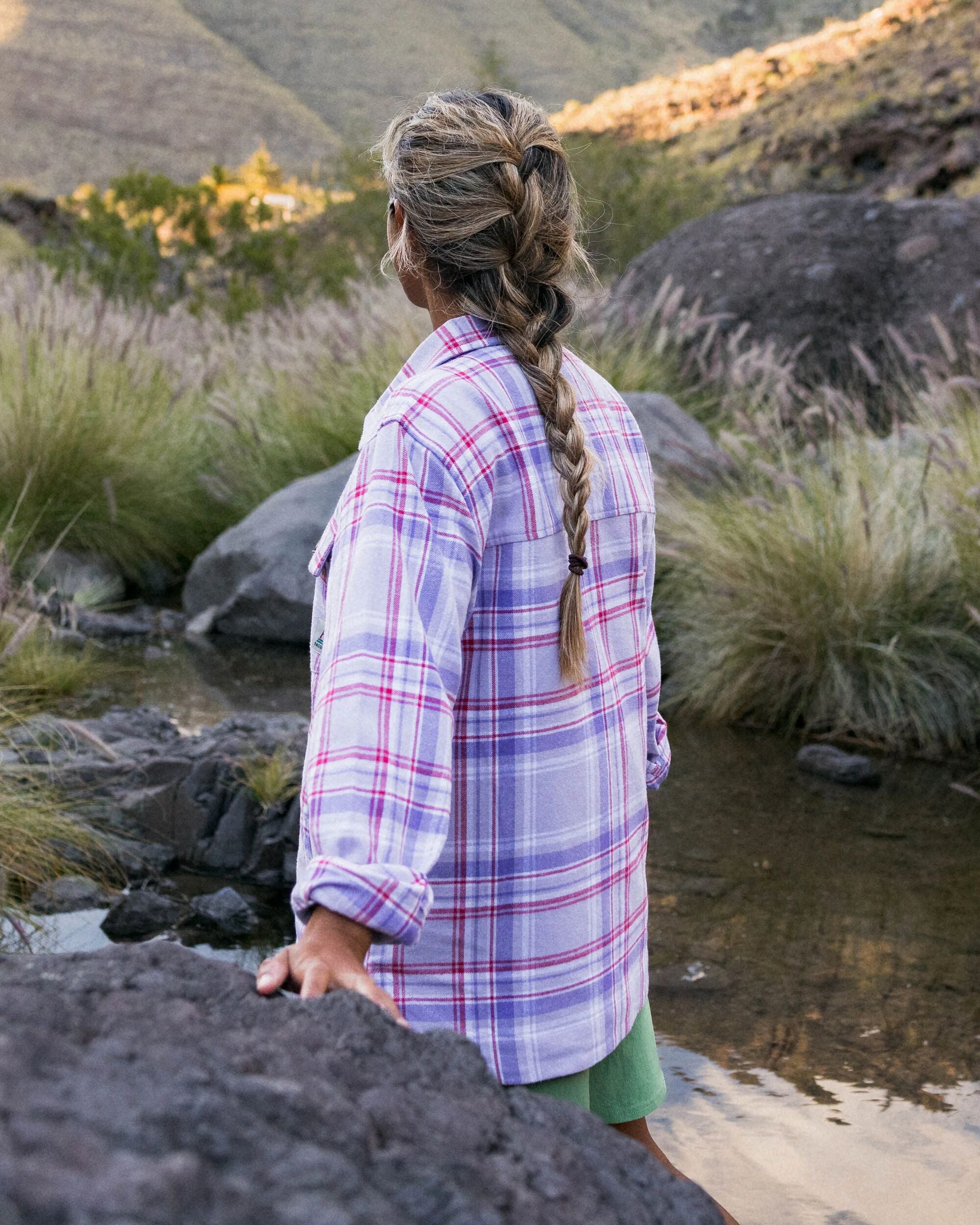 Stella Organic Cotton LS Shirt - Retro Purple Check - Lifestyle