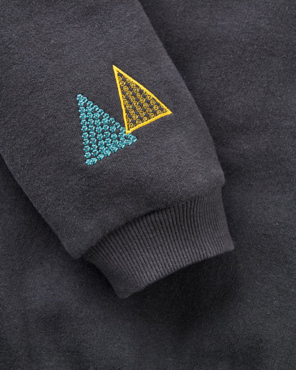 Slower Rhythms Embroidered Women's Organic Cotton Sweatshirt - Faded Black - Flatlay