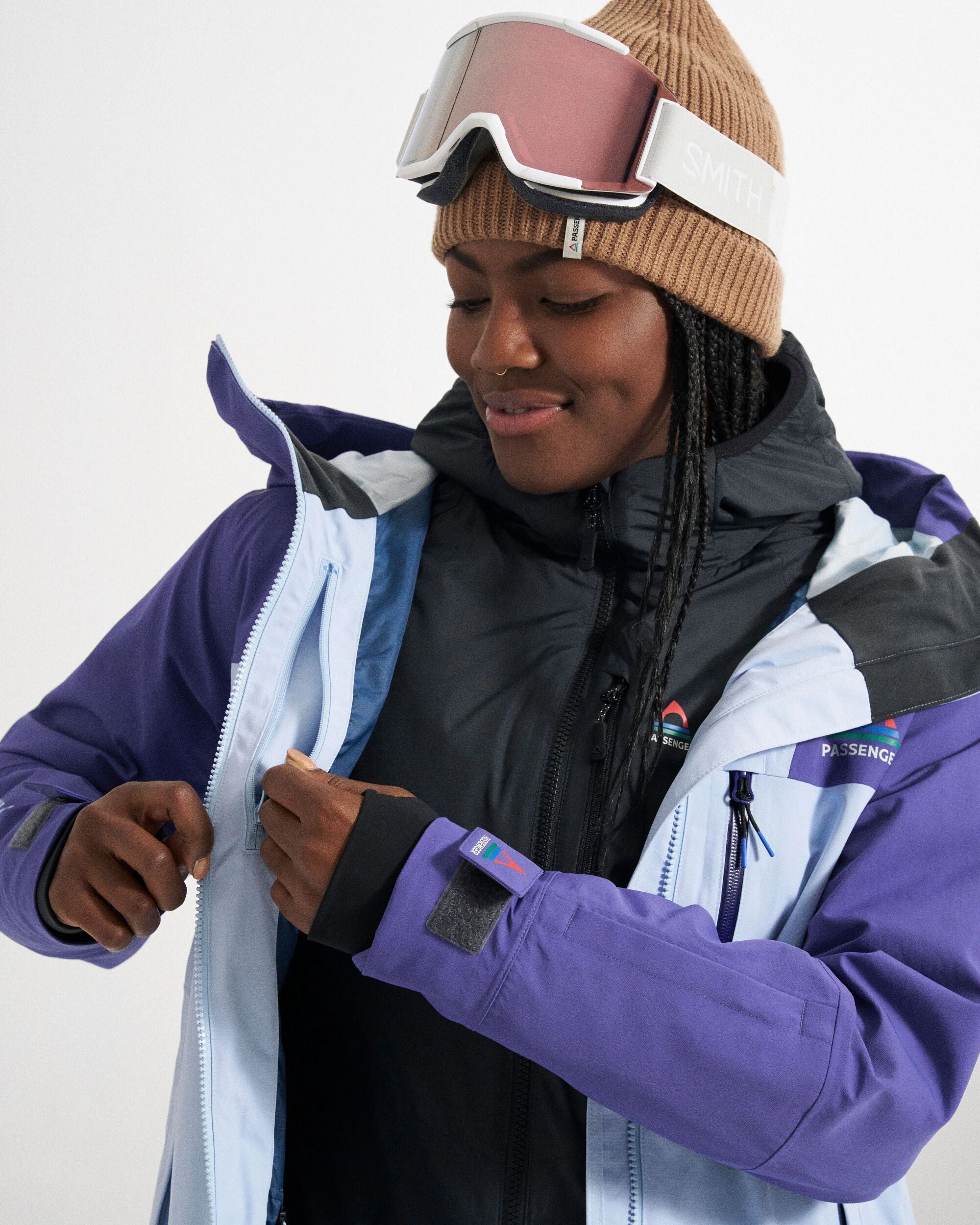 Snowscape Women's Recycled Jacket - Purple Indigo/Ice Blue - Studio Model