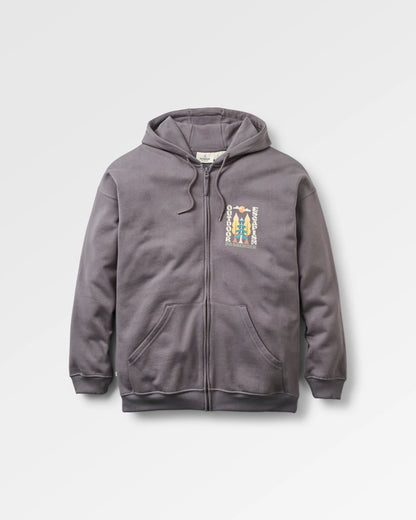 Tall Pines Full Zip Recycled Cotton Hoodie - Charcoal - Flatlay