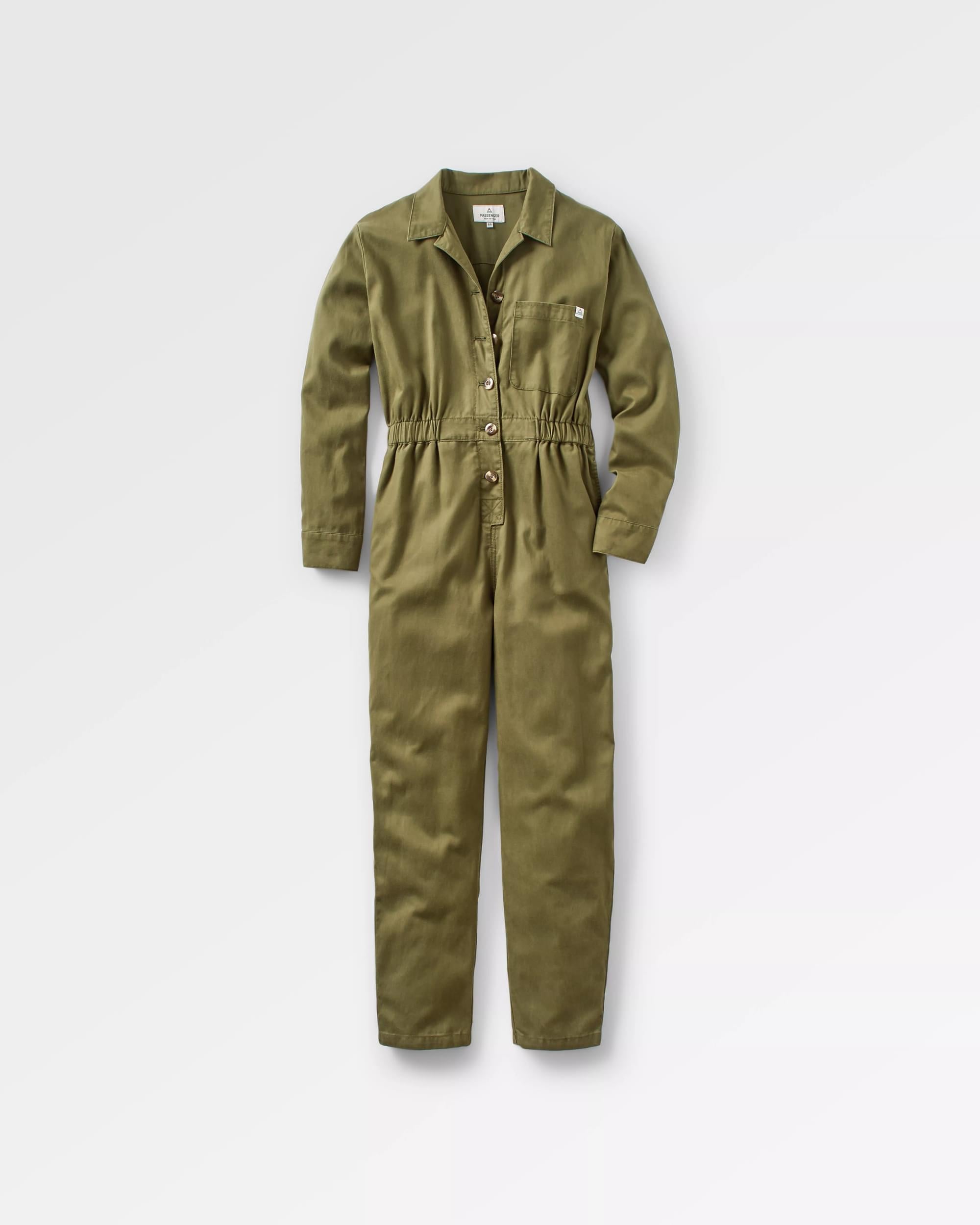 Resonate Boiler Suit - KhakiResonate Organic Cotton Boiler Suit - Khaki - Flatlay