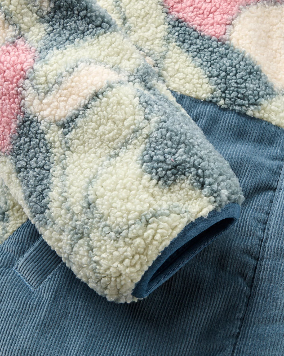 Clover Sherpa Fleece Hooded Jacket - Slower Rhythms Stormy Blue - Flatlay