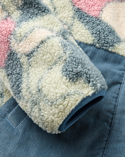 Clover Sherpa Fleece Hooded Jacket - Slower Rhythms Stormy Blue - Flatlay